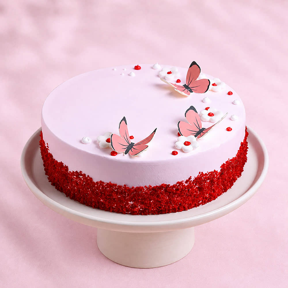 Front View of Butterfly Whimsy Red Velvet Cake Front View of Butterfly Whimsy Red Velvet Cake